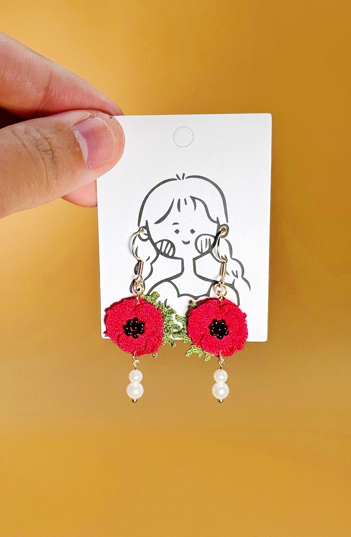 Poppy Flower Earrings | Handmade Crochet Gift