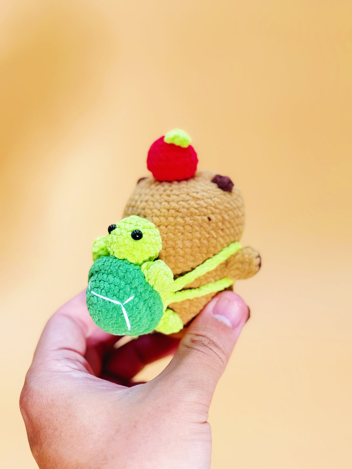 Capybara with Turtle backpack Crochet Plushie