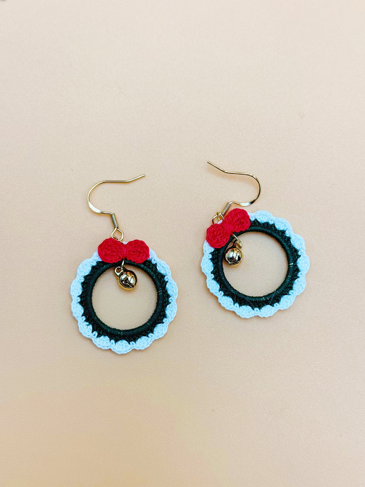 Christmas Wreath Earrings | Handmade Crochet Gift