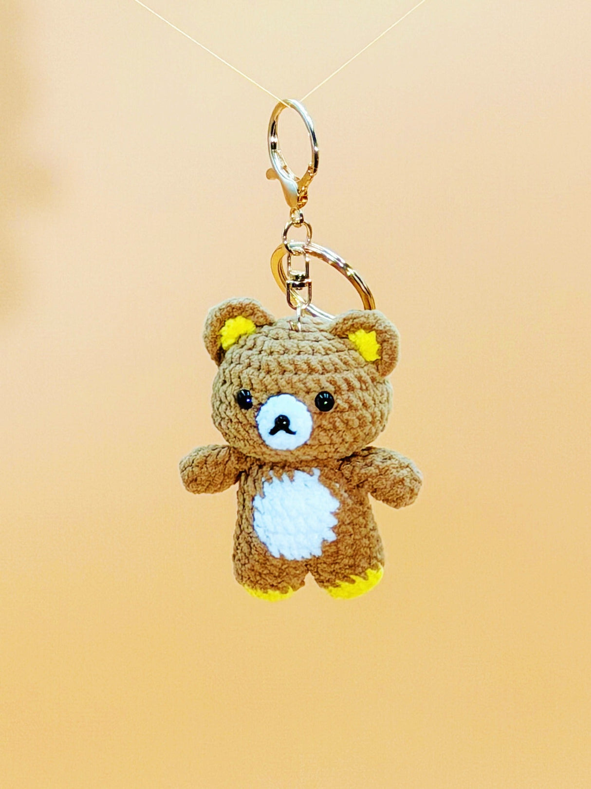 Brown bear handmade crochet keychain