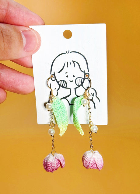 Tuplip with Leaf Earrings | Handmade Crochet Gift