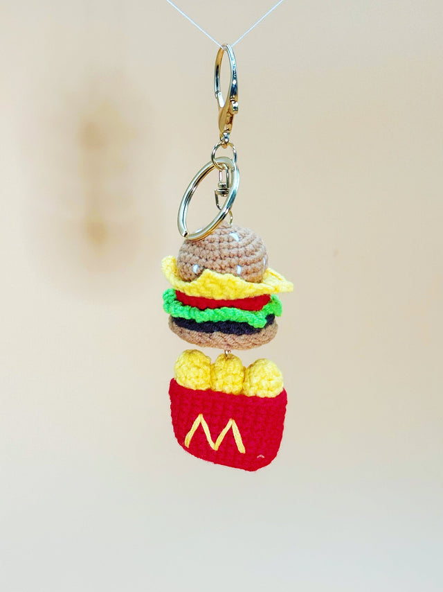 Hamburger & Fries Keychain | Cute Crochet Keychain
