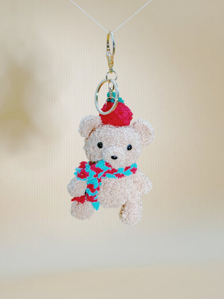 Teddy Bear with Apple on top Keychain | Cute Crochet Keychain