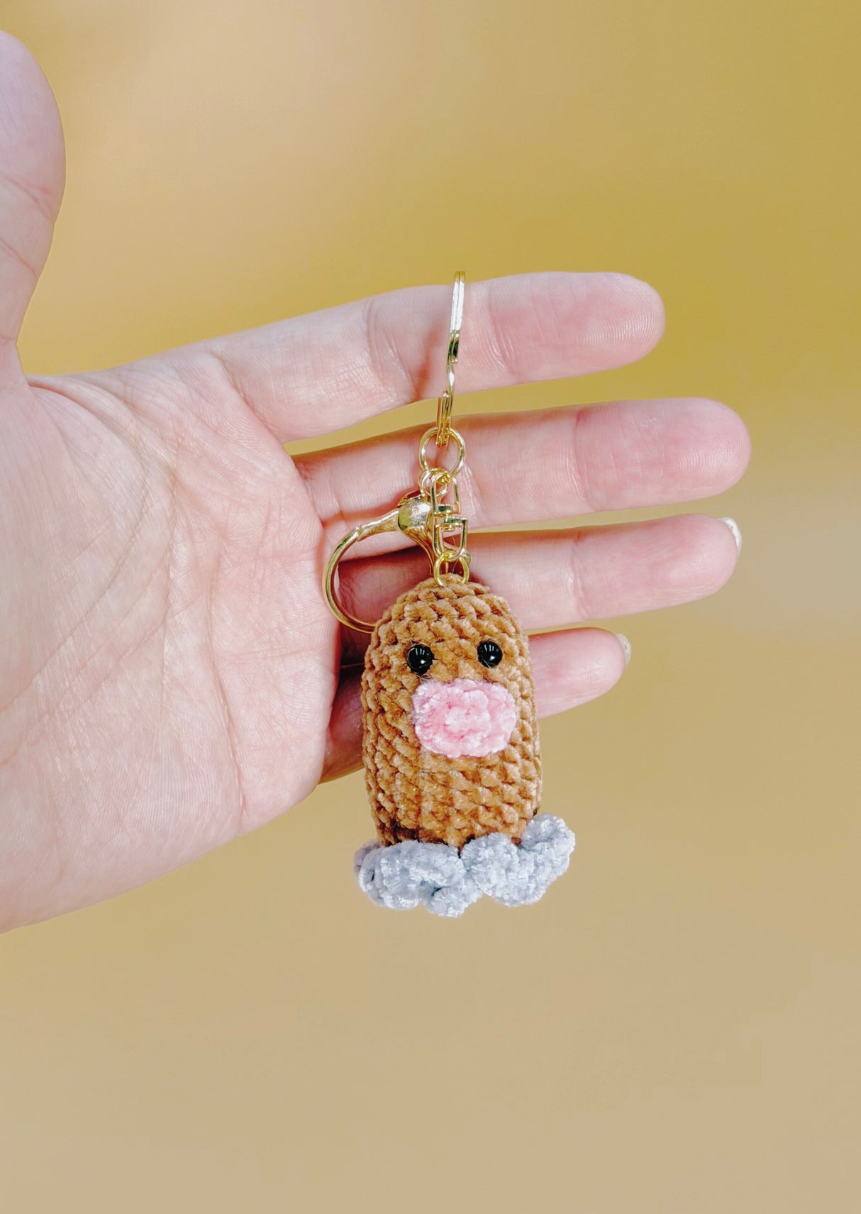 Diglett Keychain | Crochet Keychain Gamer Gift