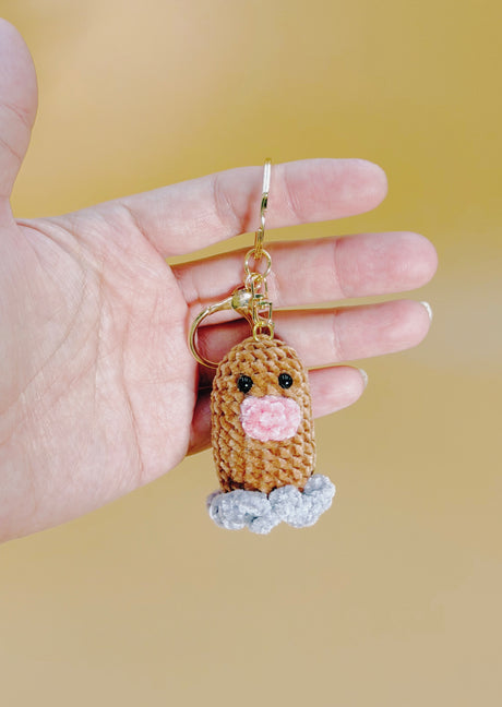 Diglett Keychain | Crochet Keychain Gamer Gift