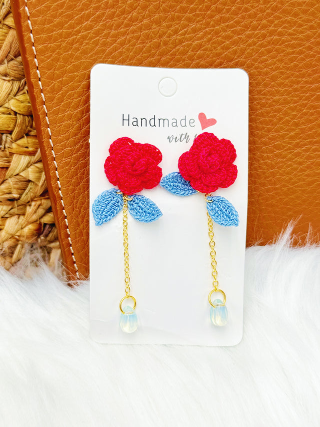 Camellia Flower Earrings | Handmade Crochet Gift