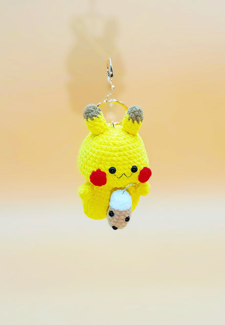Pika with boba Keychain | Crochet Keychain Gamer Gift