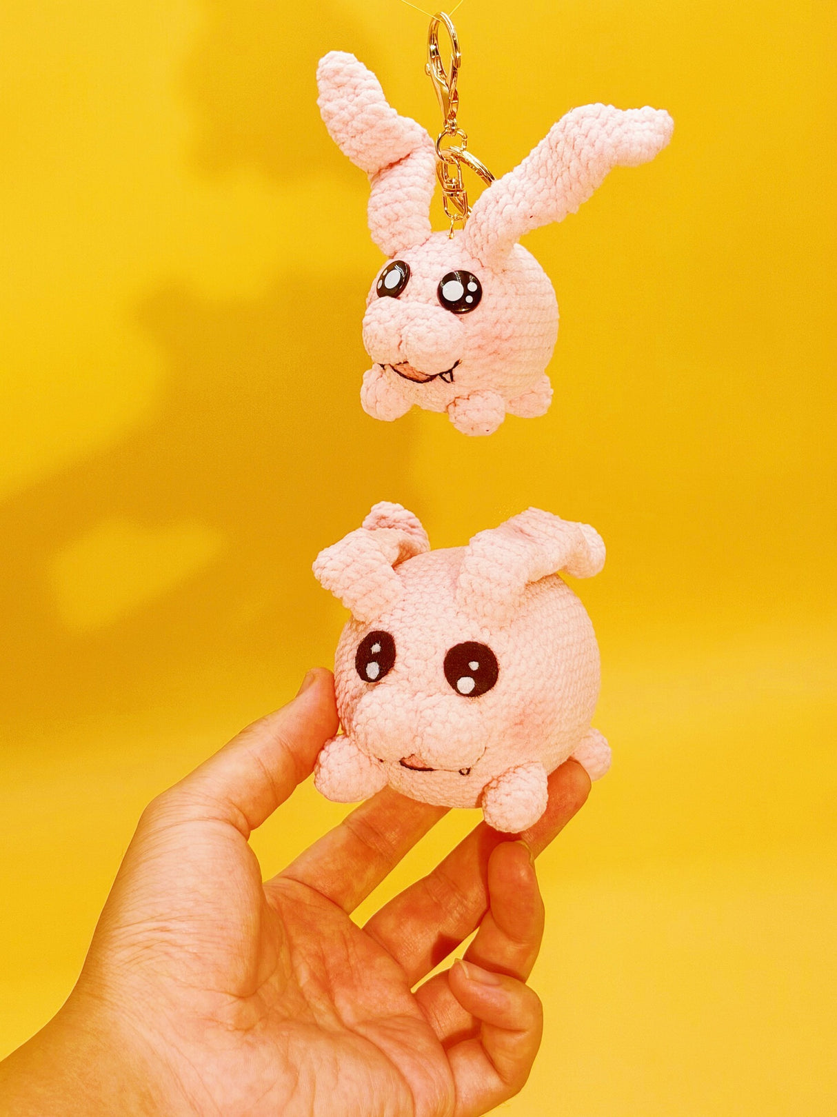 Pink long-ear creature handmade crochet keychain