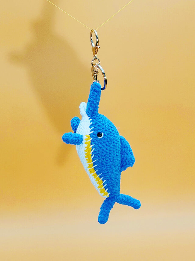 Blue saw shark handmade crochet keychain