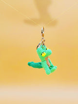 Green gecko handmade crochet keychain side view
