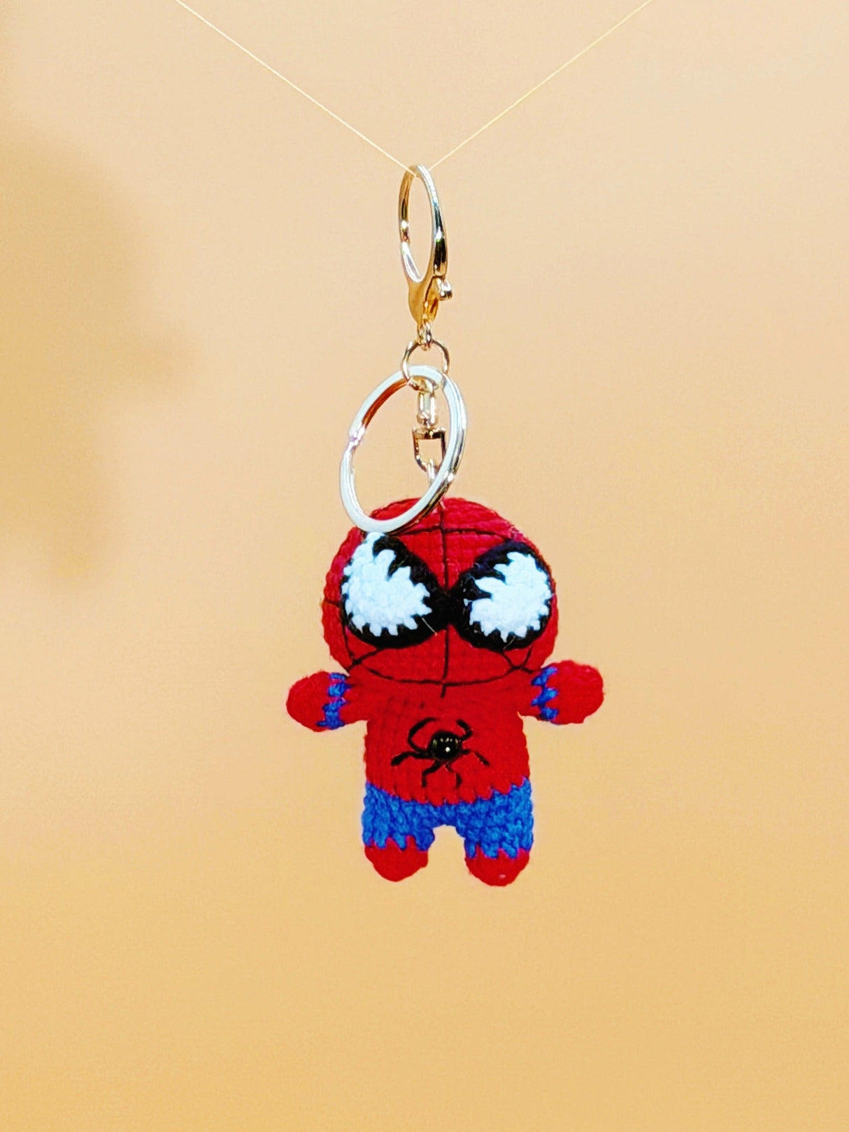 Red web hero handmade crochet keychain