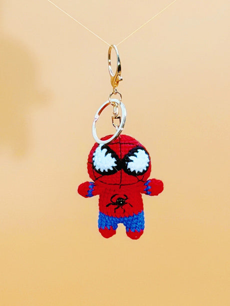 Red web hero handmade crochet keychain