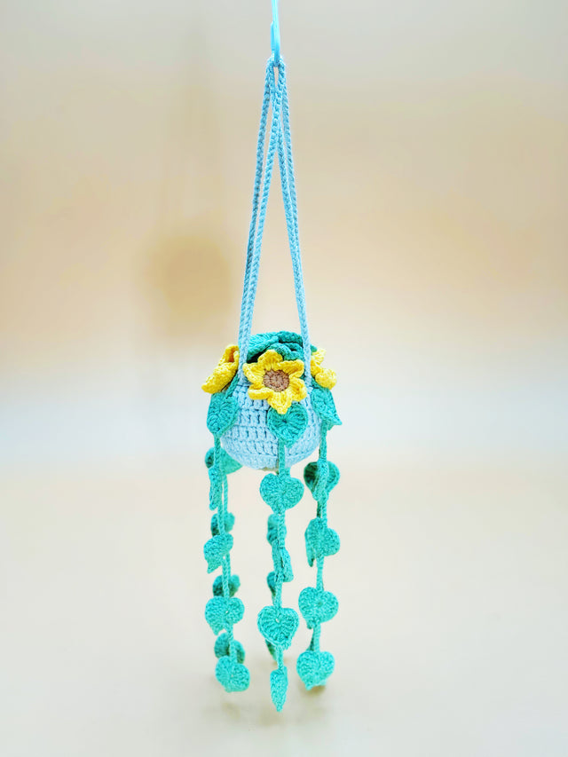 Sunflower Plant Basket Hanger | Cute Crochet Keychain
