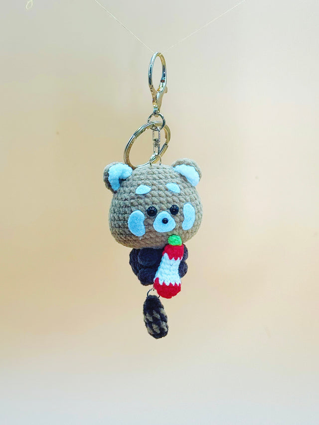 Raccoon eat Apple Keychain | Cute Crochet Keychain