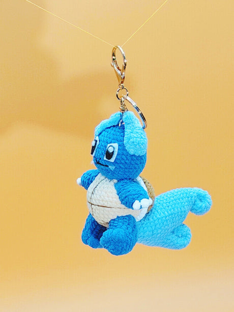 Blue water turtle monster handmade crochet keychain