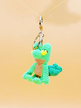 Green gecko handmade crochet keychain front view