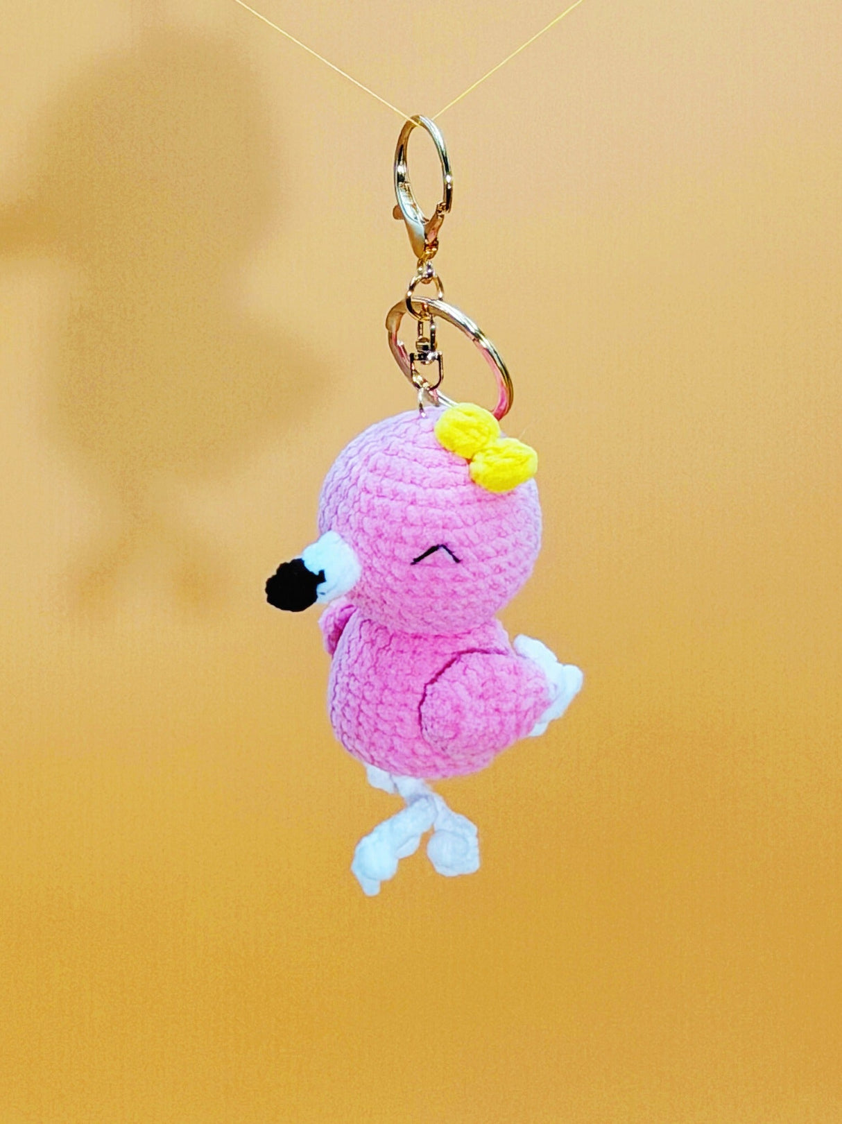 Pink flamingo handmade crochet keychain