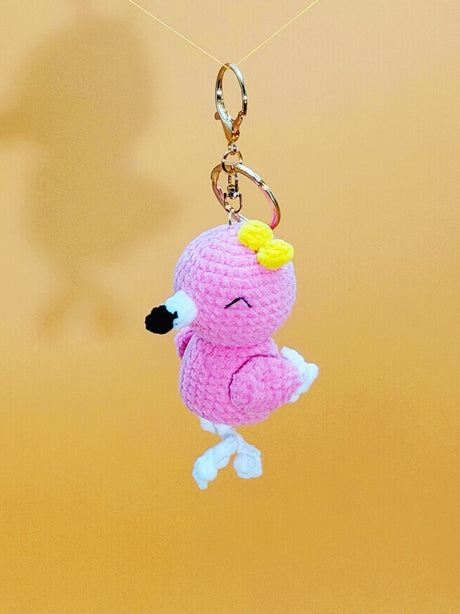 Pink flamingo handmade crochet keychain