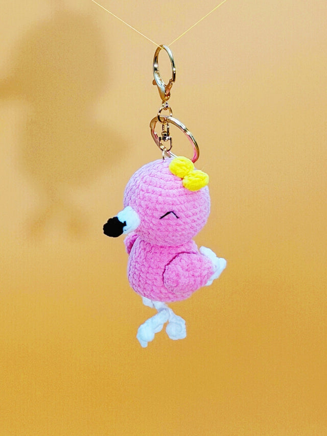 Pink flamingo handmade crochet keychain