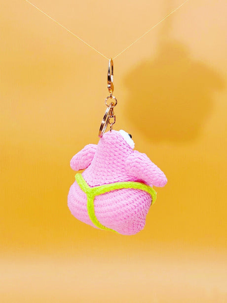 Pink starfish handmade crochet keychain